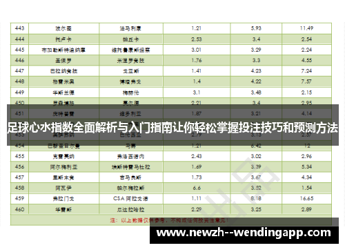 足球心水指数全面解析与入门指南让你轻松掌握投注技巧和预测方法